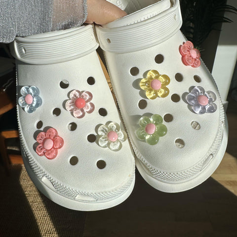 Pastel Flower Shoe Charm Set | Clear Transparent Flowers Charms Set