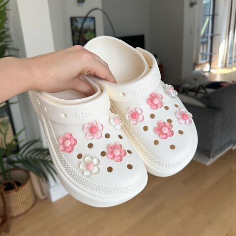 Pastel Flower Shoe Charm Set | Clear Transparent Flowers Charms Set