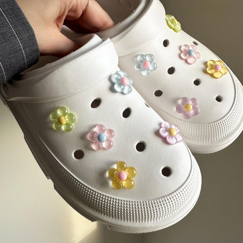 Pastel Jelly Flower Shoe Charm Set of 10 | Clear Transparent Flowers Charms Set