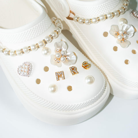 Bridal Pearl Flower Set of Shoe Charms - Mrs
