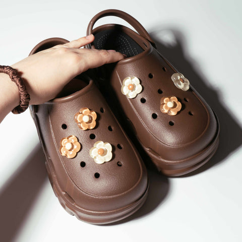 Brown and Cream Jelly Flowers Shoe Charm Set