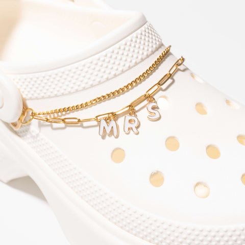 Customisable Bridal Double Strand Shoe Chains in Gold with White Bubble Letters