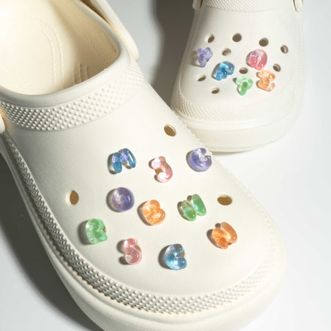 Mini Glitter Jelly Bubble Letter Shoe Charms in Orange Jelly Glitter