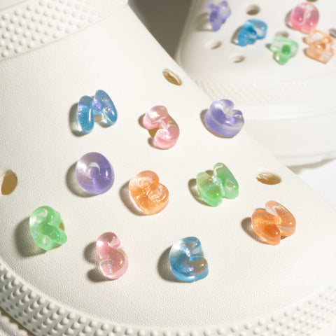 Mini Glitter Jelly Bubble Letter Shoe Charms in Orange Jelly Glitter