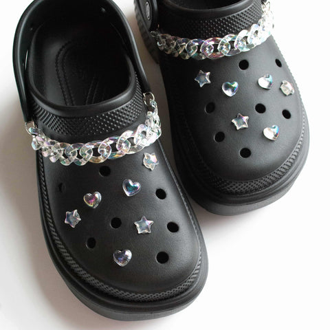 Mini Jelly Aurora Holographic Effect Shoe Charms - Hearts