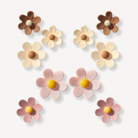 Pink & Cream Multi Size Flowers Shoe Charms Set of 10