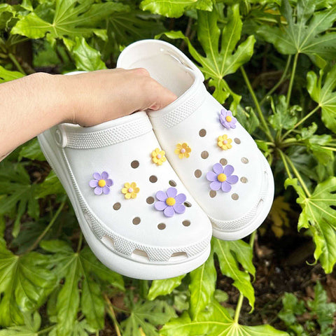 Purple & Yellow Multi Size Flowers Shoe Charms Set of 8