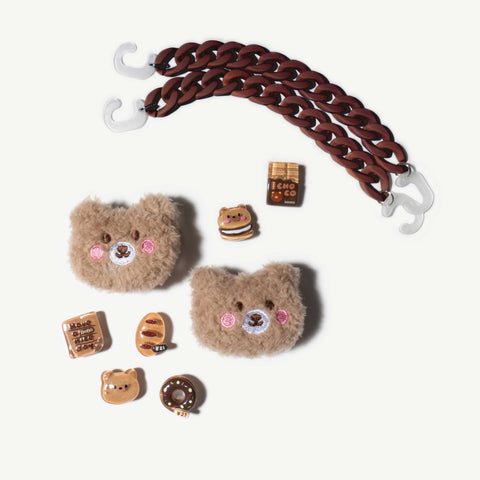 Plush Brown Bear Shoe Charm Set with Espresso Chains