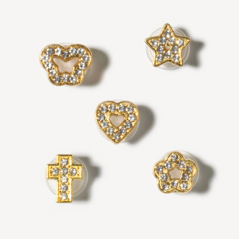 Set of 5 Bling Rhinestone Decorative Shoe Charms in Gold