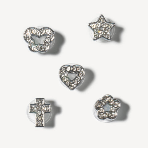 Set of 5 Bling Rhinestone Decorative Shoe Charms in Silver