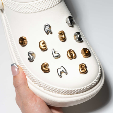 Mini Metal-Look Bubble Letter Shoe Charms
