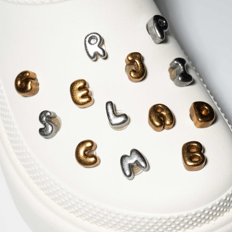 Mini Metal-Look Bubble Letter Shoe Charms