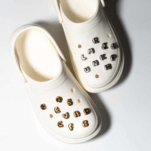 Mini Metal-Look Bubble Letter Shoe Charms