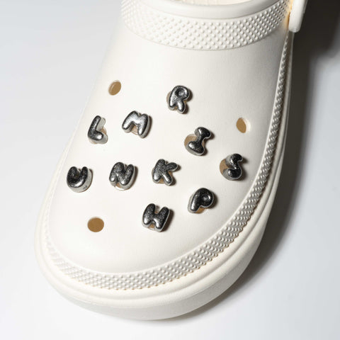 Mini Metal-Look Bubble Letter Shoe Charms