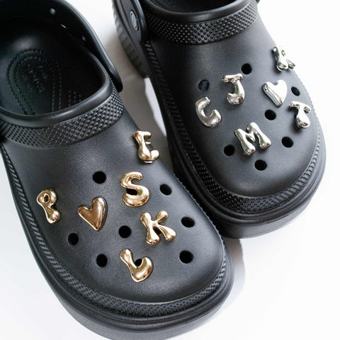 Liquid Chrome Metal Letter Shoe Charms