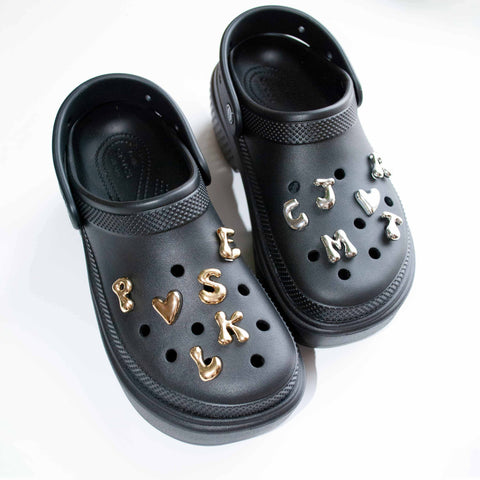 Liquid Chrome Metal Letter Shoe Charms