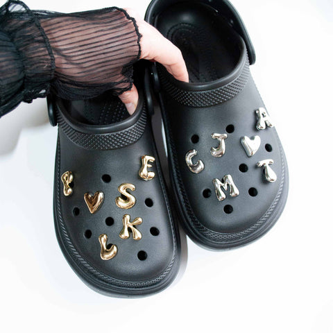 Liquid Chrome Metal Letter Shoe Charms