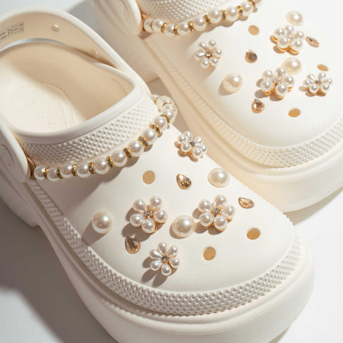 Bling Pearl Flower Shoe Charms - Medium Flower