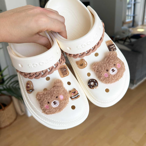 Plushy Brown Bear Shoe Charm Set | Matte Shoe Chains | Jelly Bear Set