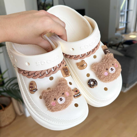 Plushy Brown Bear Shoe Charm Set | Matte Shoe Chains | Jelly Bear Set
