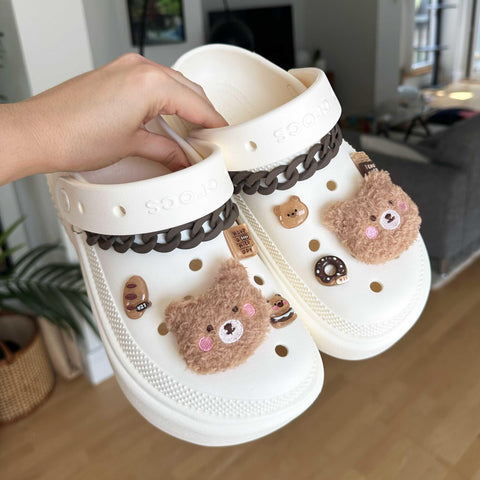 Plushy Brown Bear Shoe Charm Set | Matte Shoe Chains | Jelly Bear Set