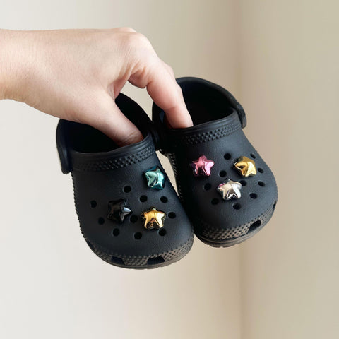 Metallic Stars Shoe Charms | Cute Gold, Silver, Blue, Pink, Black Chrome Shiny Metal Look Star Charm Set for Shoes