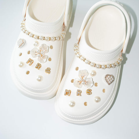 Bridal Pearl Flower Set of Shoe Charms - Mr & Mrs