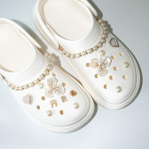 Bridal Pearl Flower Set of Shoe Charms - Mrs