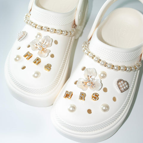 Bridal Pearl Flower Set of Shoe Charms - Mr & Mrs