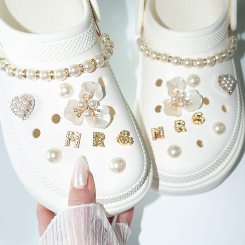 Bridal Pearl Flower Set of Shoe Charms - Mr & Mrs