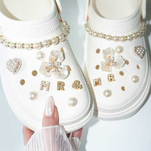 Bridal Pearl Flower Set of Shoe Charms - Mr & Mr