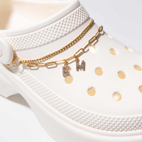 Customisable Letters on Double Strand Shoe Chains in Gold – Bling Font
