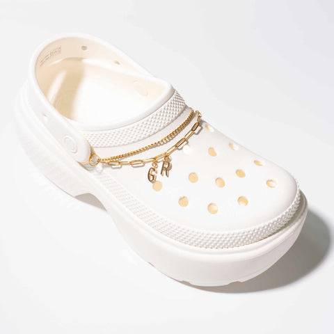Customisable Letters on Double Strand Shoe Chains in Gold – Classic Font