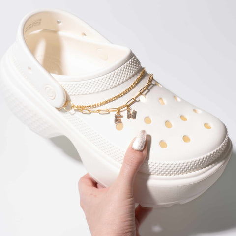 Customisable Letters on Double Strand Shoe Chains in Gold – Bling Font