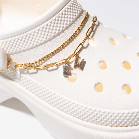 Customisable Letters on Double Strand Shoe Chains in Gold – Bling Font
