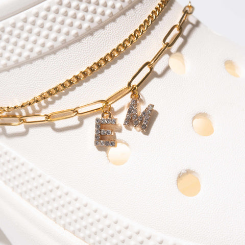 Customisable Letters on Double Strand Shoe Chains in Gold – Bling Font