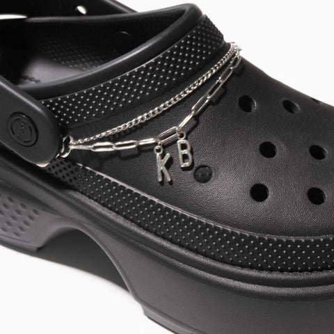 Customisable Letters on Double Strand Shoe Chains in Silver – Classic Font