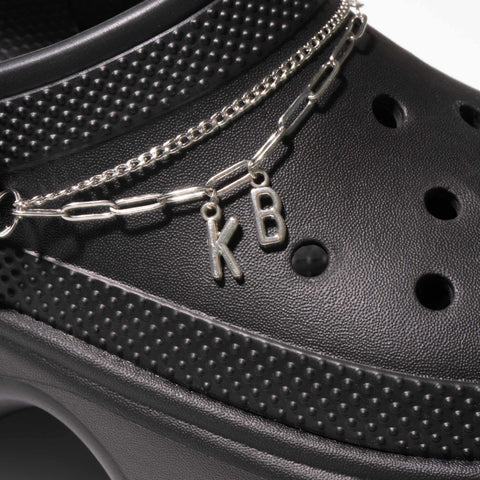 Customisable Letters on Double Strand Shoe Chains in Silver – Classic Font