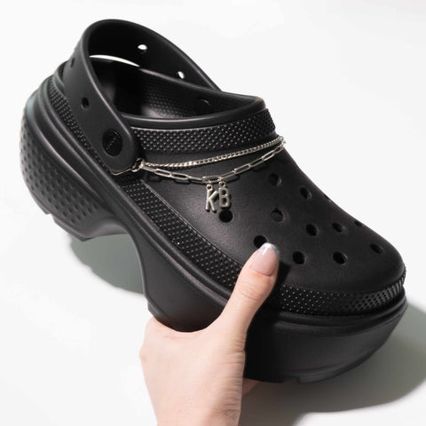 Customisable Letters on Double Strand Shoe Chains in Silver – Classic Font