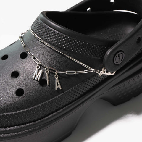 Customisable Letters on Double Strand Shoe Chains in Silver – Classic Font