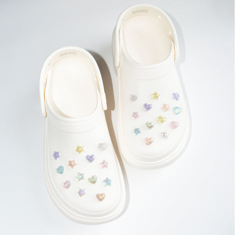 Mini Glitter Heart and Star Shoe Charms in Mixed Colours
