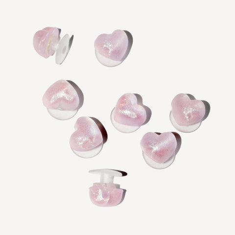 Mini Glitter Heart Shoe Charms in Pink