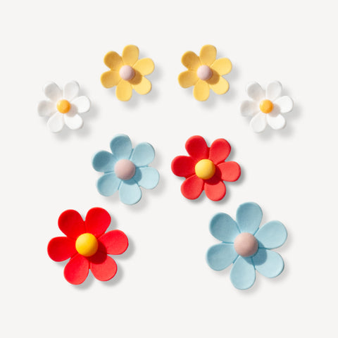 Blue & Red Multi Size Flowers Shoe Charms Set of 8