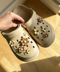Brown & Cream Multi Size Flowers Shoe Charms Set of 10