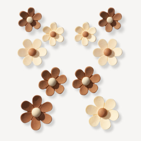 Brown & Cream Multi Size Flowers Shoe Charms Set of 10