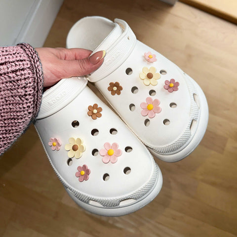Pink & Cream Multi Size Flowers Shoe Charms Set of 10
