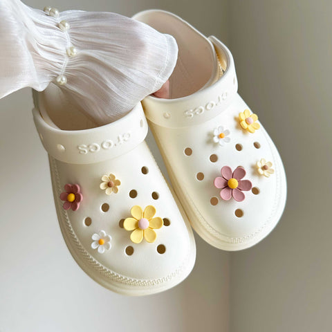 Pink & Yellow Multi Size Flowers Shoe Charms Set of 8