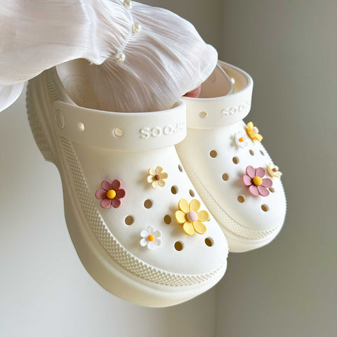 Pink & Yellow Multi Size Flowers Shoe Charms Set of 8