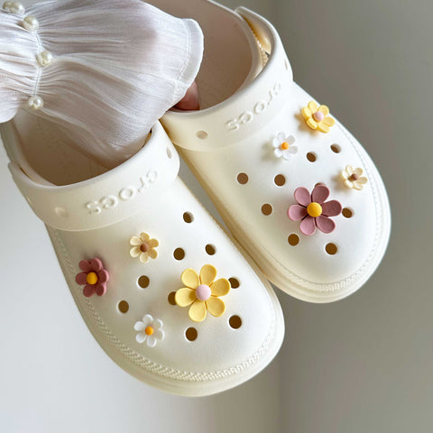 Pink & Yellow Multi Size Flowers Shoe Charms Set of 8