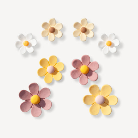 Pink & Yellow Multi Size Flowers Shoe Charms Set of 8